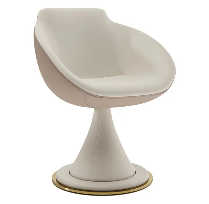 Cream White Upholstered Leather Swivel Chair