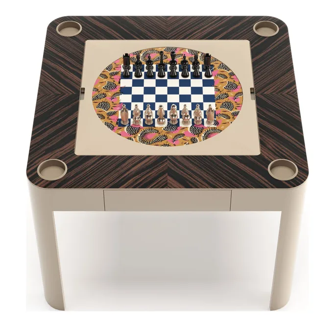 Enigma Glossy Cipria & Canaletto Wood Multigame Table